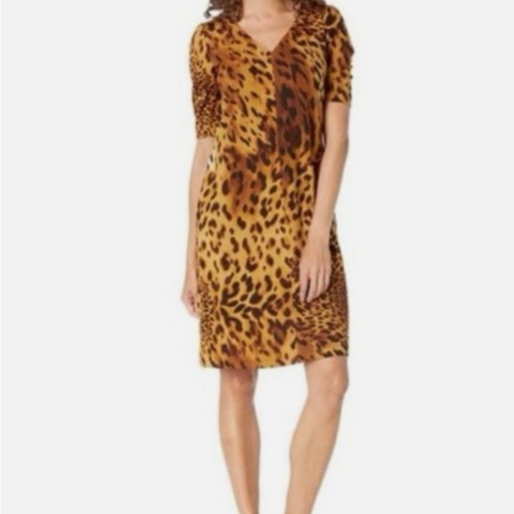 Tommy Bahama Animal Print V-Neck Jersey Stretch Dress with Short Sleeves S